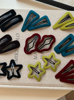 韩国同款丝绒皮质发夹气质百搭侧边夹刘海夹前额对夹发卡发饰