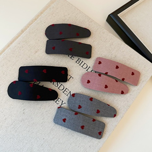 韩系灰色布艺爱心发夹手做复古气质边夹碎发卡子刘海夹对夹发饰品