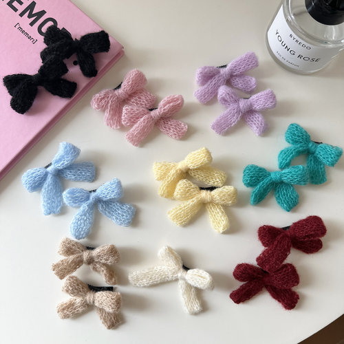 可爱少女糖果色毛线蝴蝶结发夹刘海夹碎发边夹编发点缀小发卡发饰