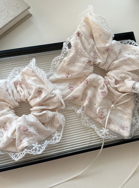 海棠春色粉色碎花蝴蝶结蕾丝方巾