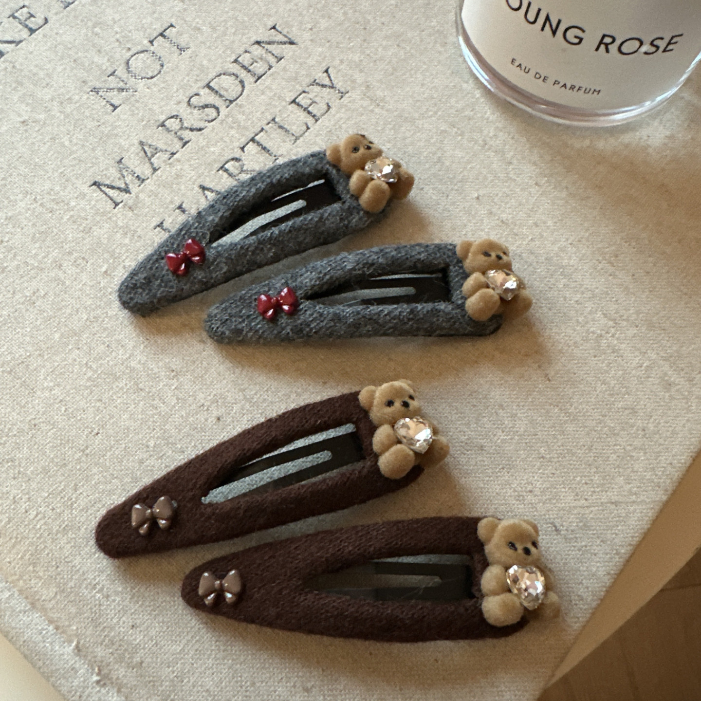 秋冬新款毛线针织丝绒小熊发夹刘海夹碎发边夹网红可爱侧边夹发卡