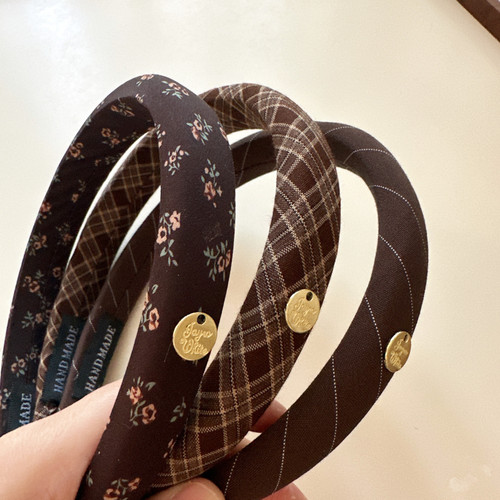 韩系新款咖色格子碎花发箍