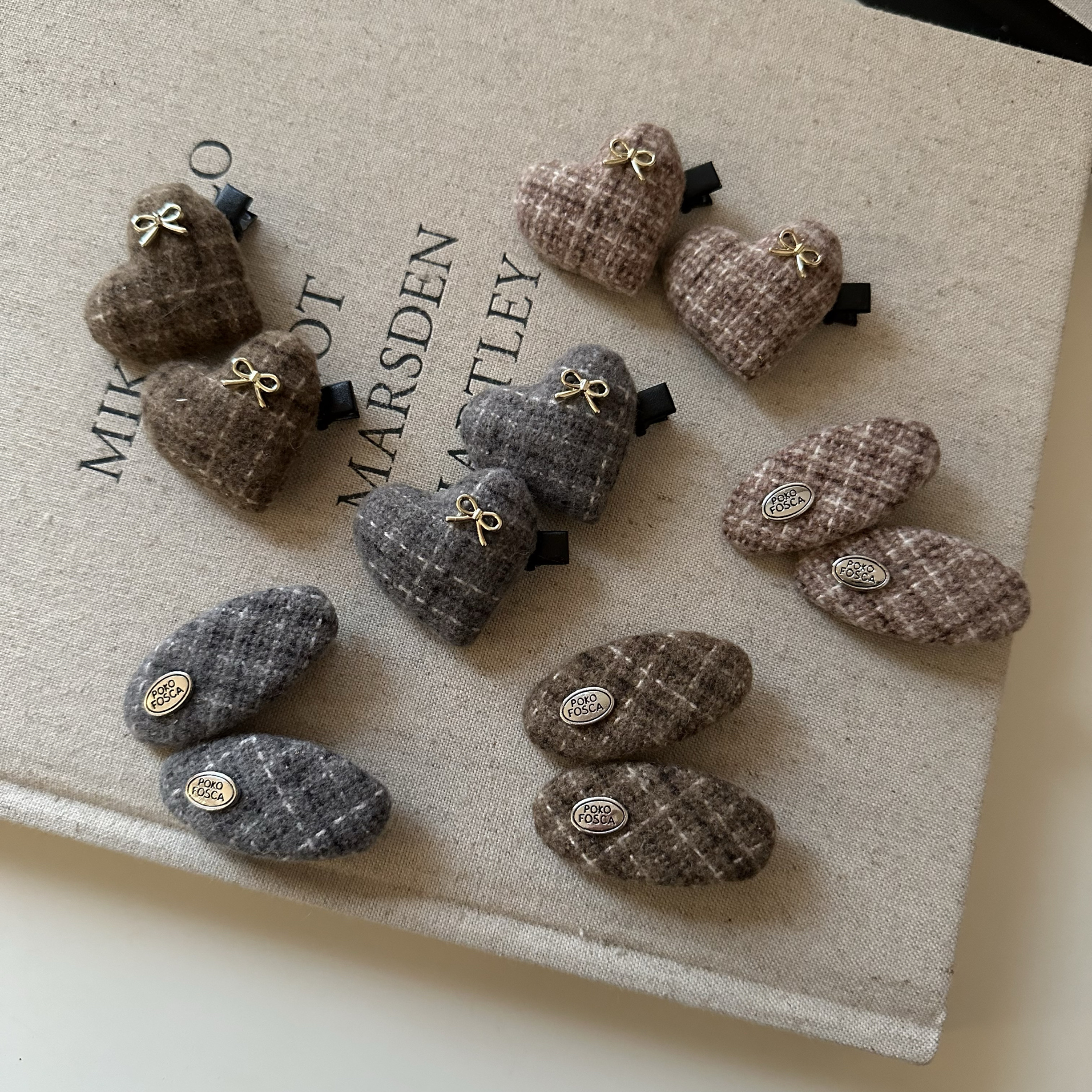 韩系毛呢手做原创设计爱心椭圆发夹刘海夹碎发边夹小香风格子发卡