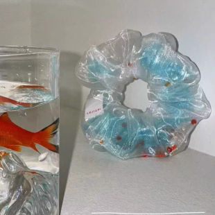 chao仙双成透明网纱蓝色金鱼发圈大肠圈丸子头马尾头绳皮筋发饰品