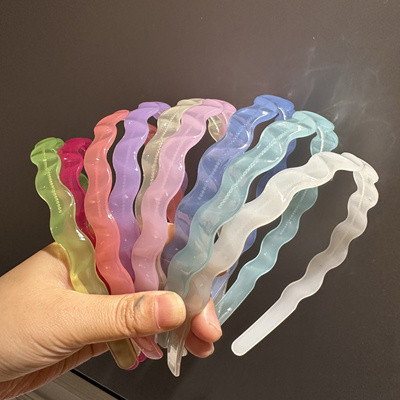 可爱透明果冻色带齿防滑波浪发箍洗脸压头箍外出百搭简约发卡头饰