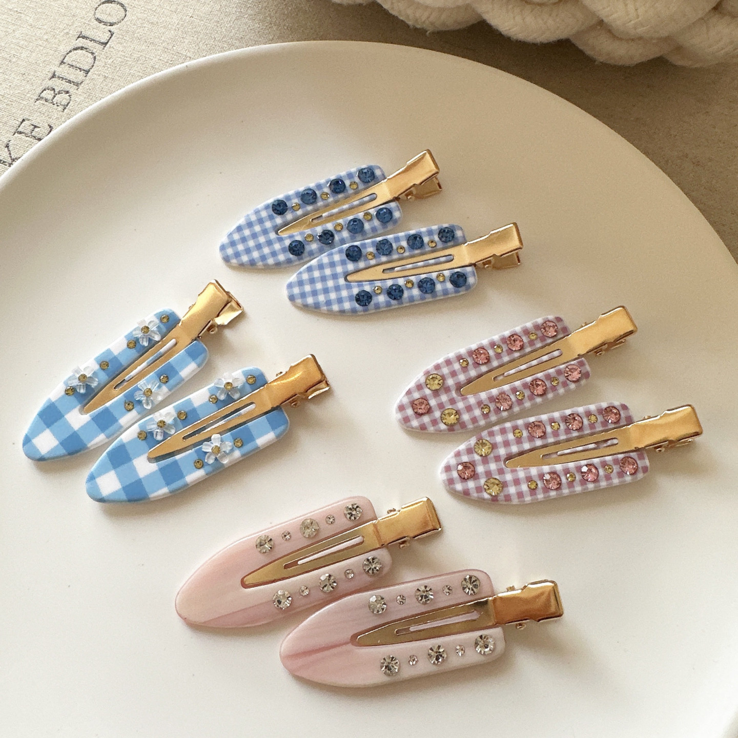 可爱水钻格子发夹刘海夹碎发边夹前额对夹无痕夹甜美少女侧边夹子