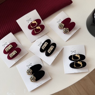 可爱复古植绒椭圆山茶花小边夹碎发卡子网红发卡刘海夹前额对夹子