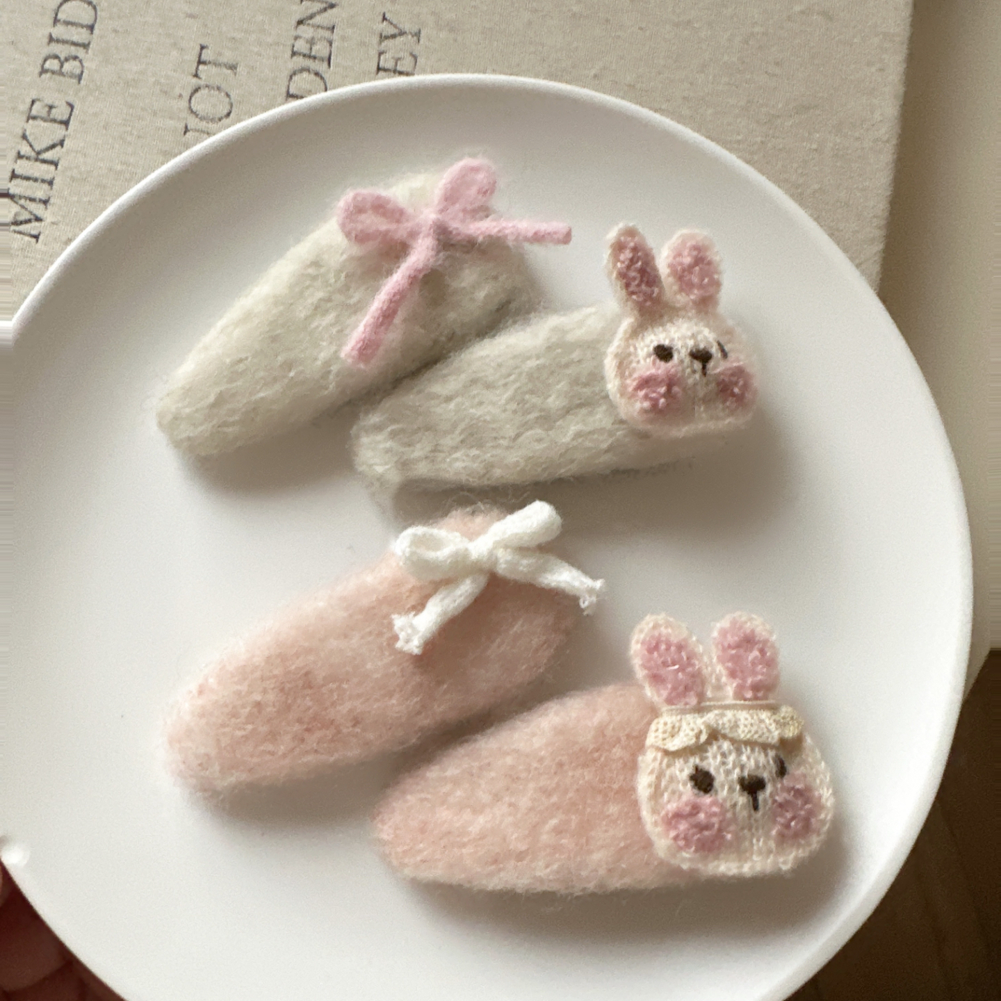 韩系新款秋冬毛绒毛线兔子蝴蝶结发夹甜美可爱刘海夹碎发边夹发卡