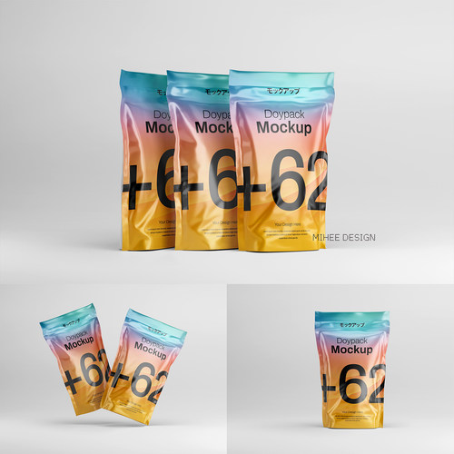 4款自封袋零食袋食品包装袋铝箔袋塑料袋包装设计展示样机psd贴图
