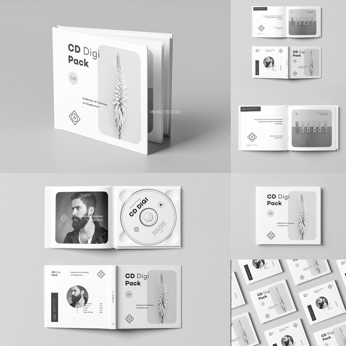 13款简约CD盒外观设计展示样机PSD模板 CD Mockup可改背景色贴图