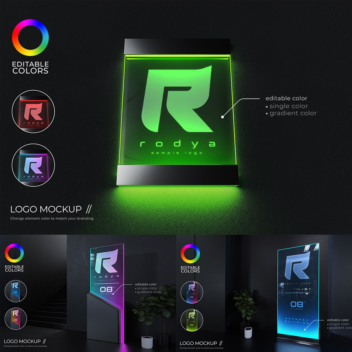 10款科技感亚克力发光灯牌灯箱广告店招门店招牌广告设计psd样机