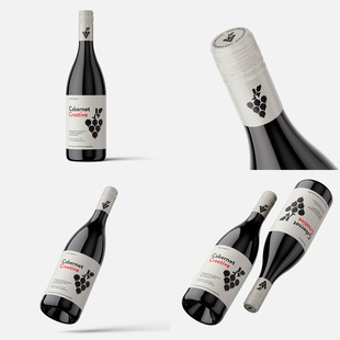 4款红酒香槟洋酒瓶玻璃瓶包装设计展示psd样机可改瓶身及背景色vi