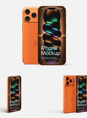 5款橙色手机ui广告app界面设计苹果iPhone 17Pro贴图psd样机模板