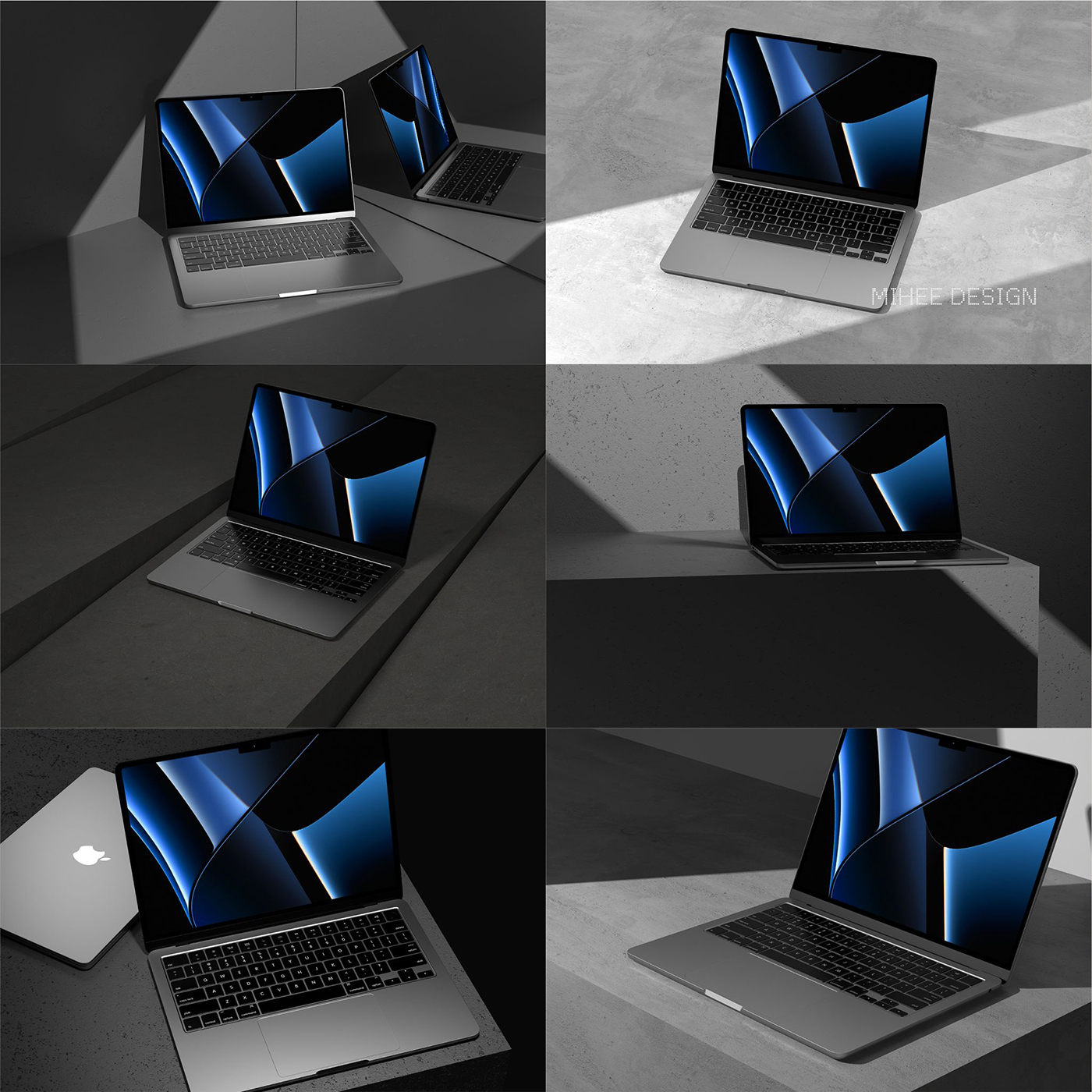 10款工业风MacbookAir苹果笔记本电脑广告UI设计展示PSD样机套装