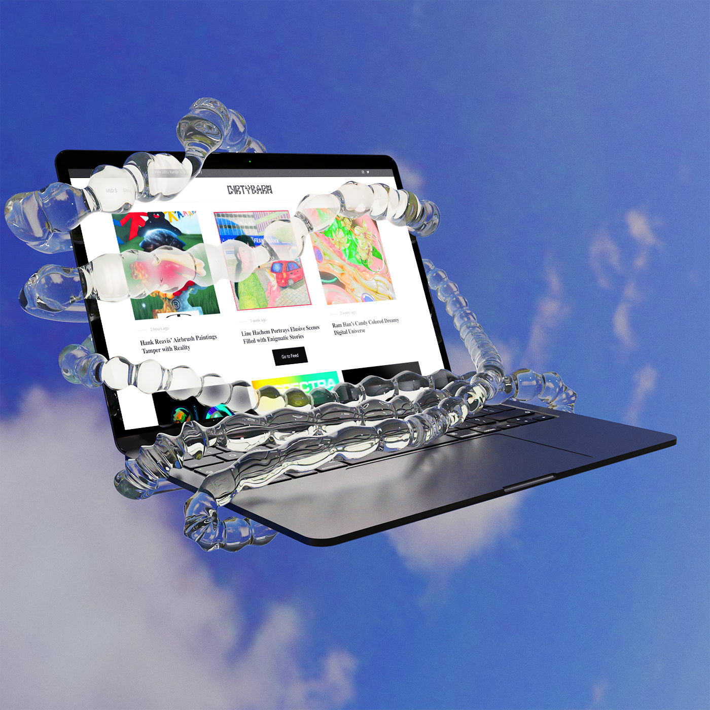 4款极简艺术透明流动苹果笔记本电脑UI屏幕设计展示PSD样机组合