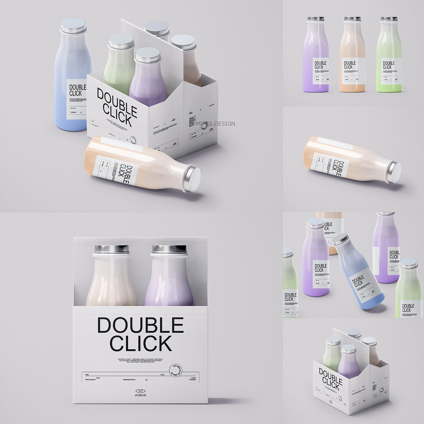 6款酸奶瓶牛奶瓶玻璃瓶包装瓶包装展示盒外观设计展示psd样机贴图