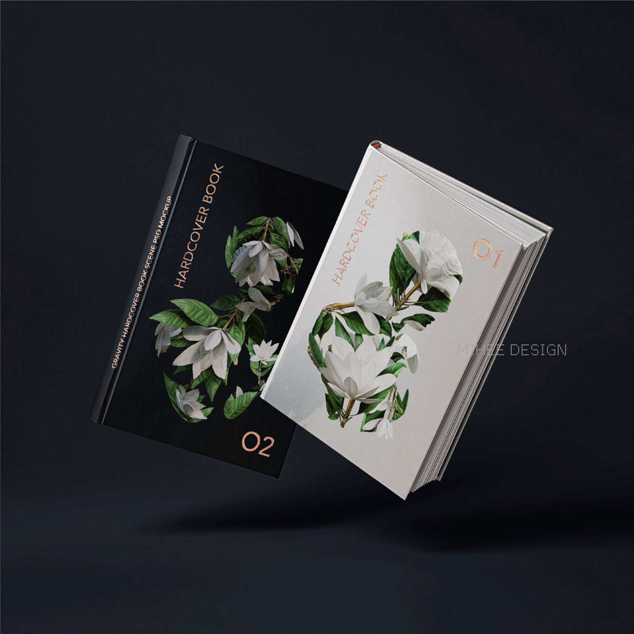 一款质感悬浮精装硬壳书籍画册图册封面设计展示psd样机贴图vi