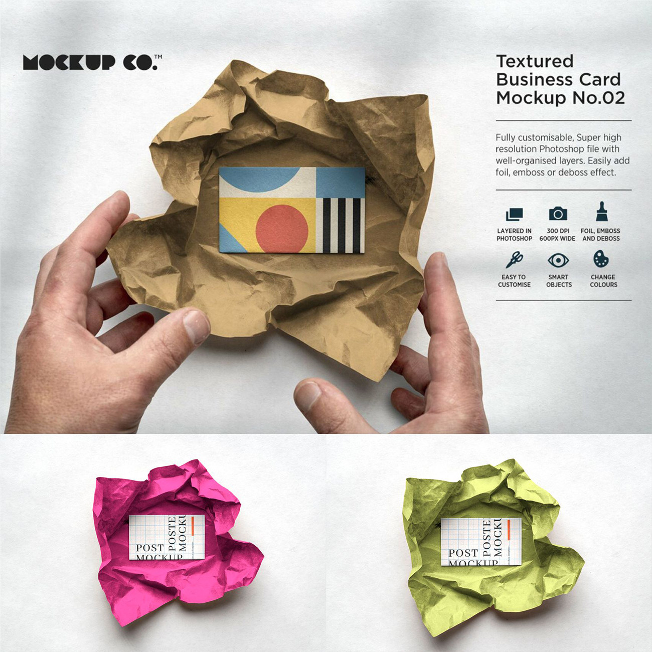 褶皱纸装饰名片卡片设计样机模板素材智能替换psd可改背景颜色