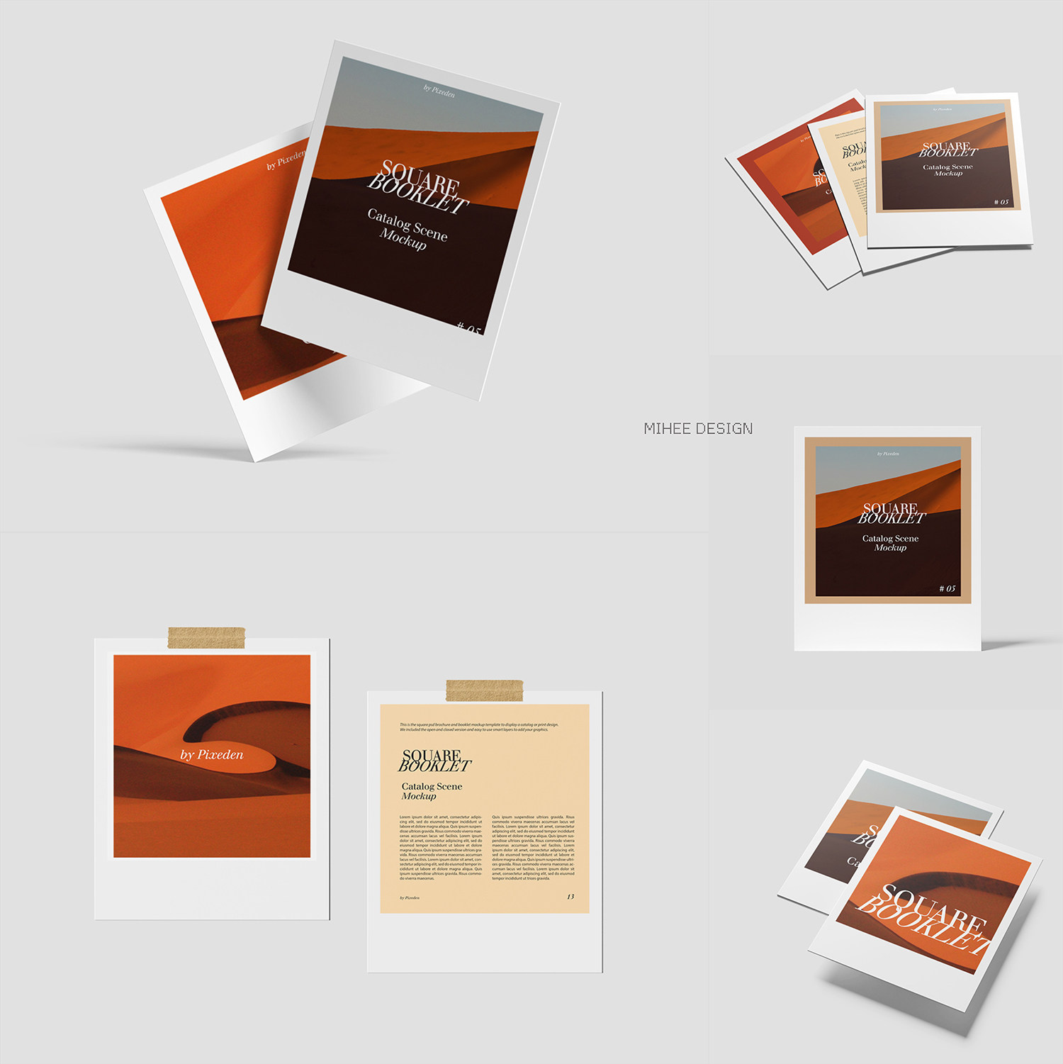 6款极简多角度宝丽来相片相册相框照片画框展示场景样机psd素材