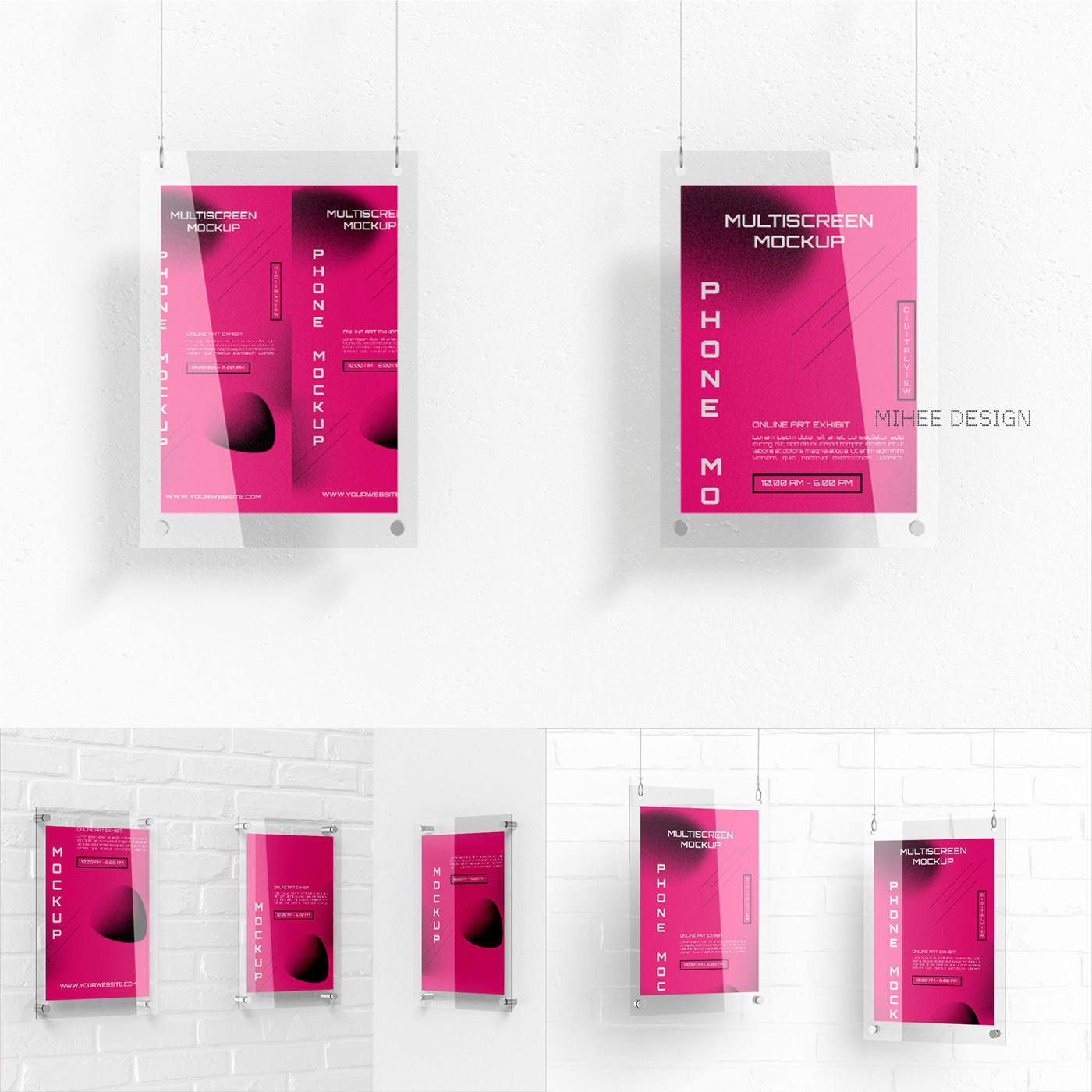 5款质感透明亚克力玻璃相框画框指示牌海报设计展示psd样机贴图vi