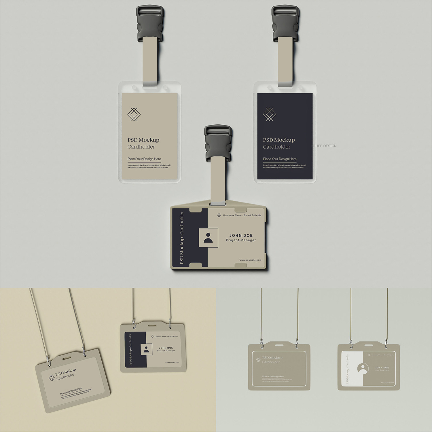 4款工作牌工作证胸牌card通行卡vi物料样机组合psd智能贴图可改色