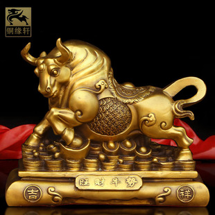 纯铜华尔街牛生肖牛老牛望月金牛商铺家居客厅桌面吉祥物铜牛摆件