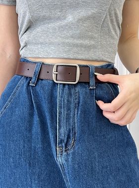 高级感牛皮宽皮带女BF简单百搭韩版宽松配牛仔裤腰带女士裤带男女