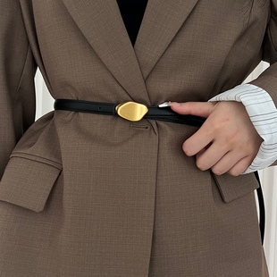 复古金属扣细腰带柔软牛皮配西装外套百搭黑色棕色皮带内穿扣裤带