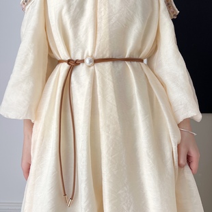 穿搭配饰简约风格 时尚 设计 珍珠细腰绳配裙子腰带女款 软皮绳新款