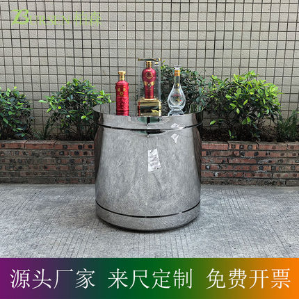 不锈钢茶几 圆形线条 商品陈列柱 鞋包展示台 镜面原色 腰线圆柱