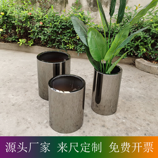 圆花瓶 不锈钢圆柱 钛黑 套盆 圆筒 定制圆柱 酒店花器 装饰道具