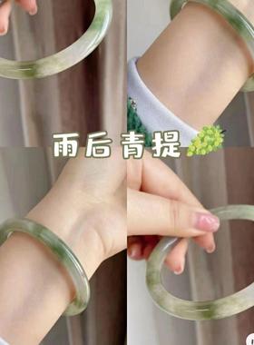 玻璃仿玉粗款圆条青梅绿茶手镯一步一响叮当镯闺蜜女镯小红书同款