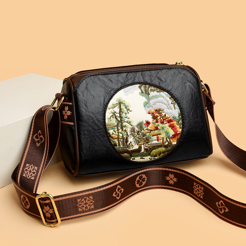 复古中国风洋气单肩女包真皮小包包2025新款多层大容量牛皮斜挎包,箱包皮具/热销女包/男包,小方包,淘宝优惠券,粉丝福利购,淘宝优惠卷