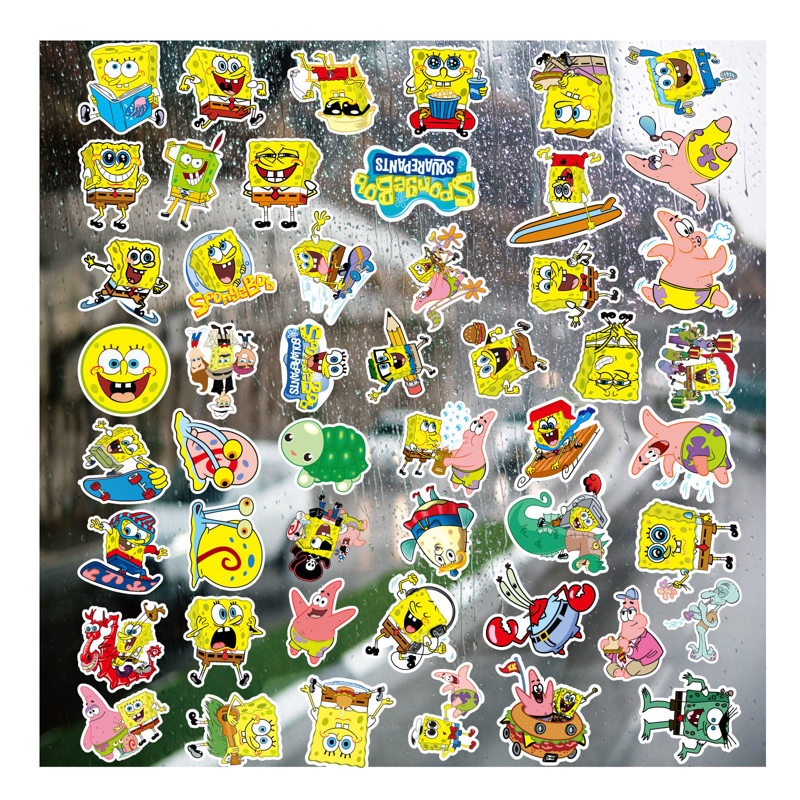 海绵宝宝uv转印贴动漫套图水晶标签户外防嗮头盔汽车装饰贴纸