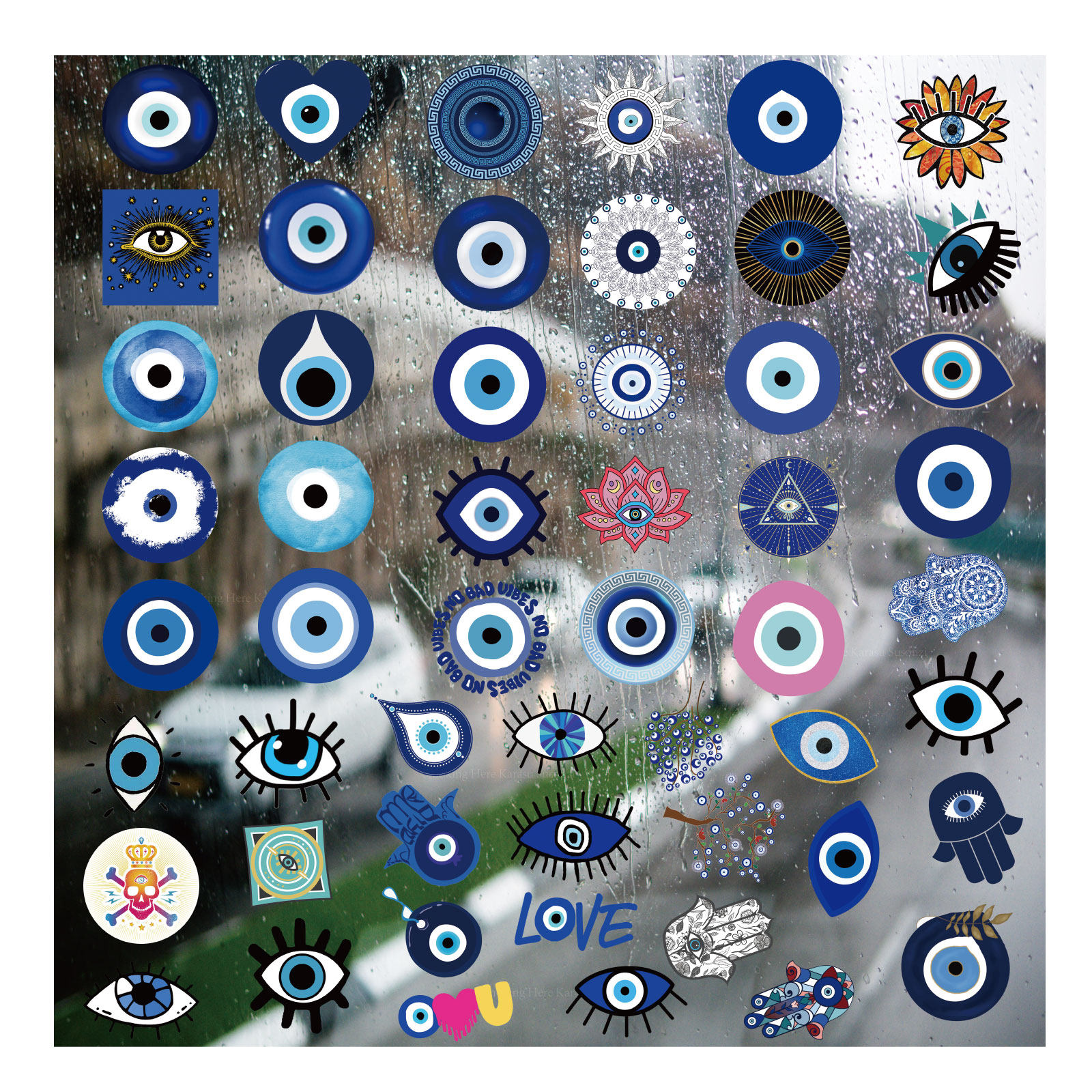 蓝色的眼睛UV转印贴卡通套图水晶标签户防嗮头盔汽车手机装饰贴纸