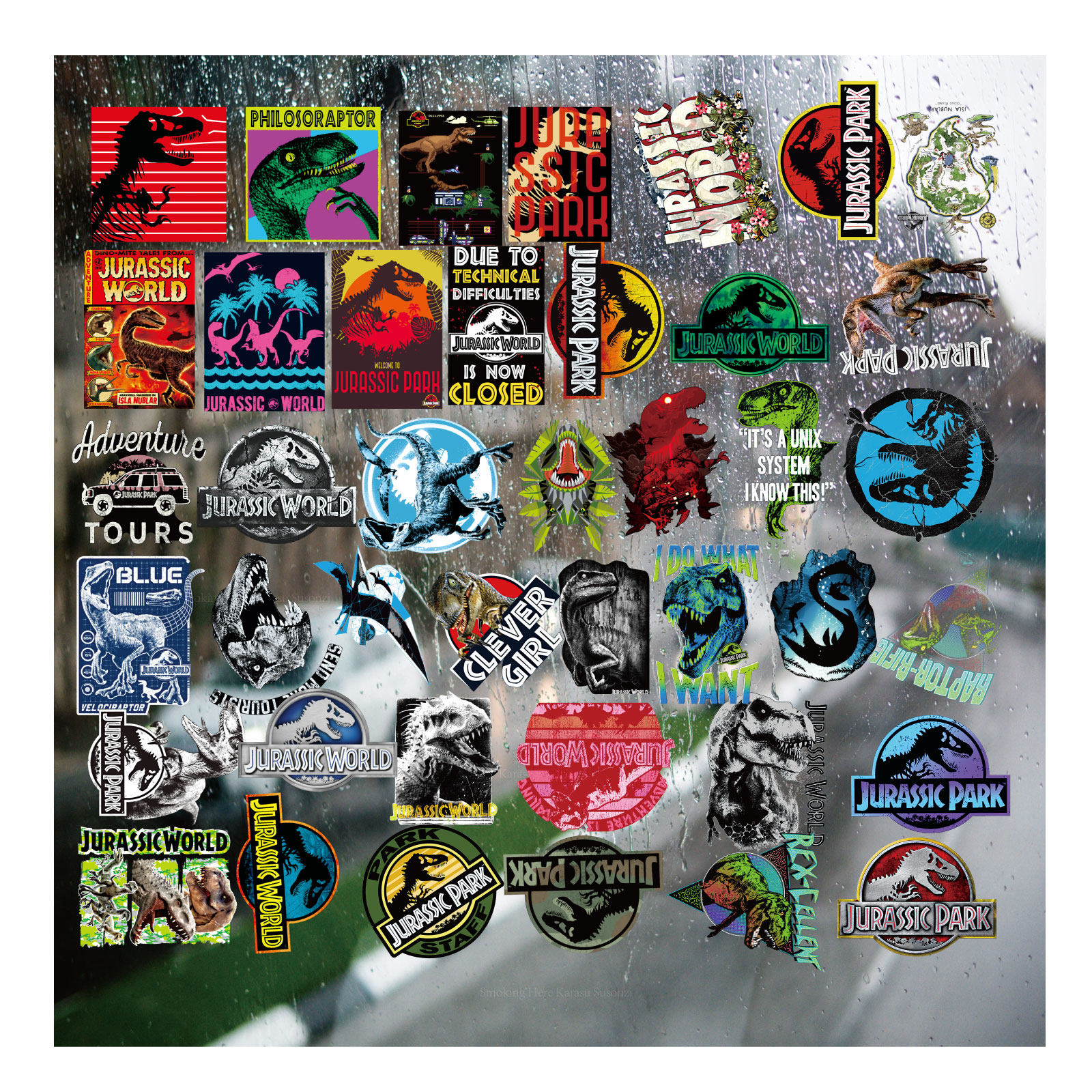 侏罗纪公园uv转印贴恐龙卡通水晶标签户外防晒头盔汽车装饰贴纸