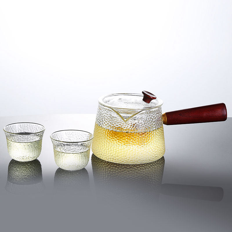 利快加厚耐热玻璃茶具套装手柄锤纹泡花茶茶壶茶杯透明水壶带茶漏