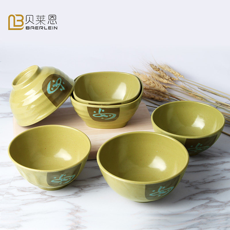 高档如意密胺餐具仿瓷塑料韩式汤粥饭碗糖水酱料碗方形状横纹小碗