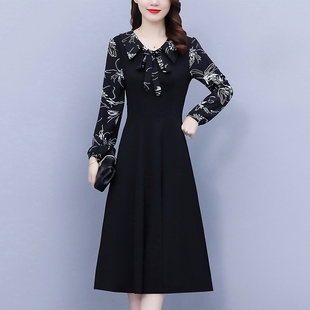 气质减龄实拍2024大码女装胖MM修身显瘦中长款黑色连衣裙季新款