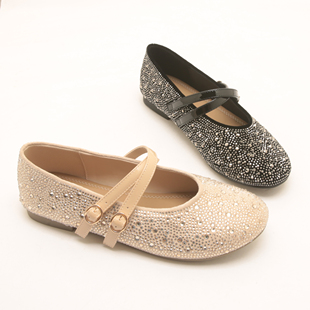 7408秋季 欧货水钻松紧一字带玛丽珍女鞋 圆头浅口低跟软底单鞋 新款