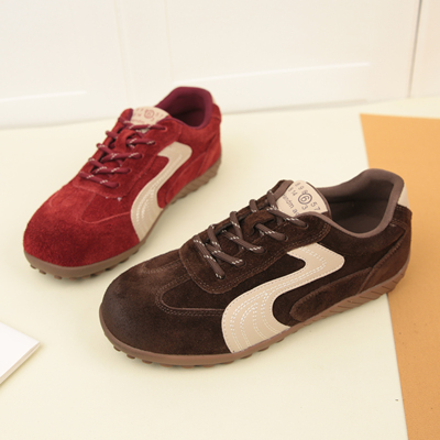 4033秋季新款复古磨砂真皮软底德训鞋女百搭平底休闲运动阿甘鞋