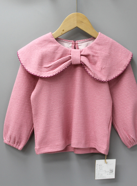 G哆la家90/130春 品牌童装折扣/儿童纯棉娃娃领长袖T恤10332粉