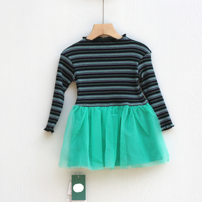 L啦系列80/100春秋装 童装品牌折扣/女童棉长袖连衣裙59162绿
