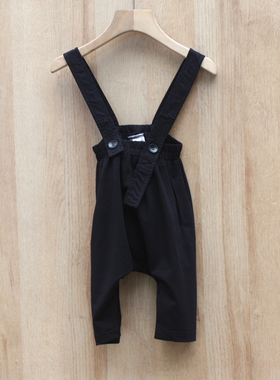 T吾系列80-110夏装 品牌童装折扣/儿童纯棉背带休闲长裤02777黑