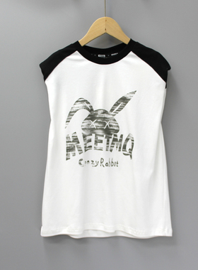 G舟you家120/150夏品牌折扣童装/大童纯棉薄款休闲无袖T恤22371白