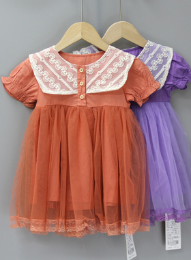 R亲系列80-120夏装 品牌童装折扣/女童薄纯棉短袖连衣裙22094二色