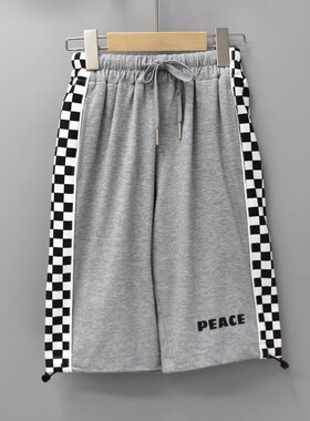 R库ka图120-150夏品牌折扣童装/大童休闲柔软针织休闲中裤26616灰