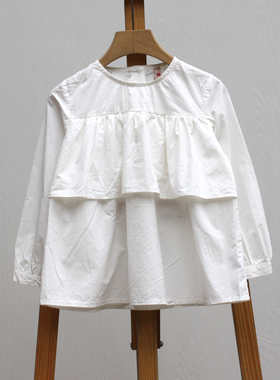 子系列80春装 品牌童装折扣/儿童纯棉上衣长袖娃娃衫82036白