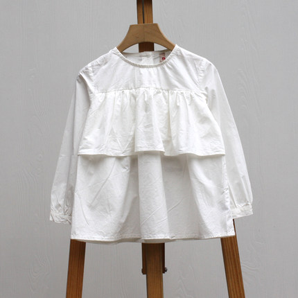 子系列80春装 品牌童装折扣/儿童纯棉上衣长袖娃娃衫82036白