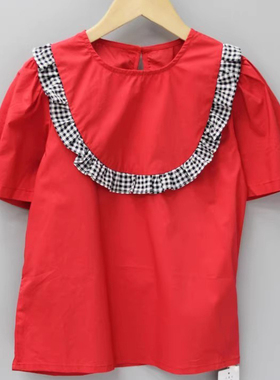 R亲系列120-150夏装 品牌童装折扣/儿童薄款纯棉短袖上衣62017红